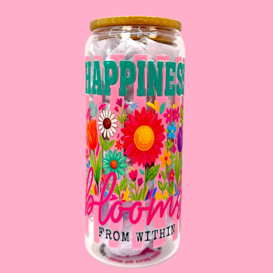 🌸✨ Happiness Blooms From Within 20oz Glass Cup ✨🌸