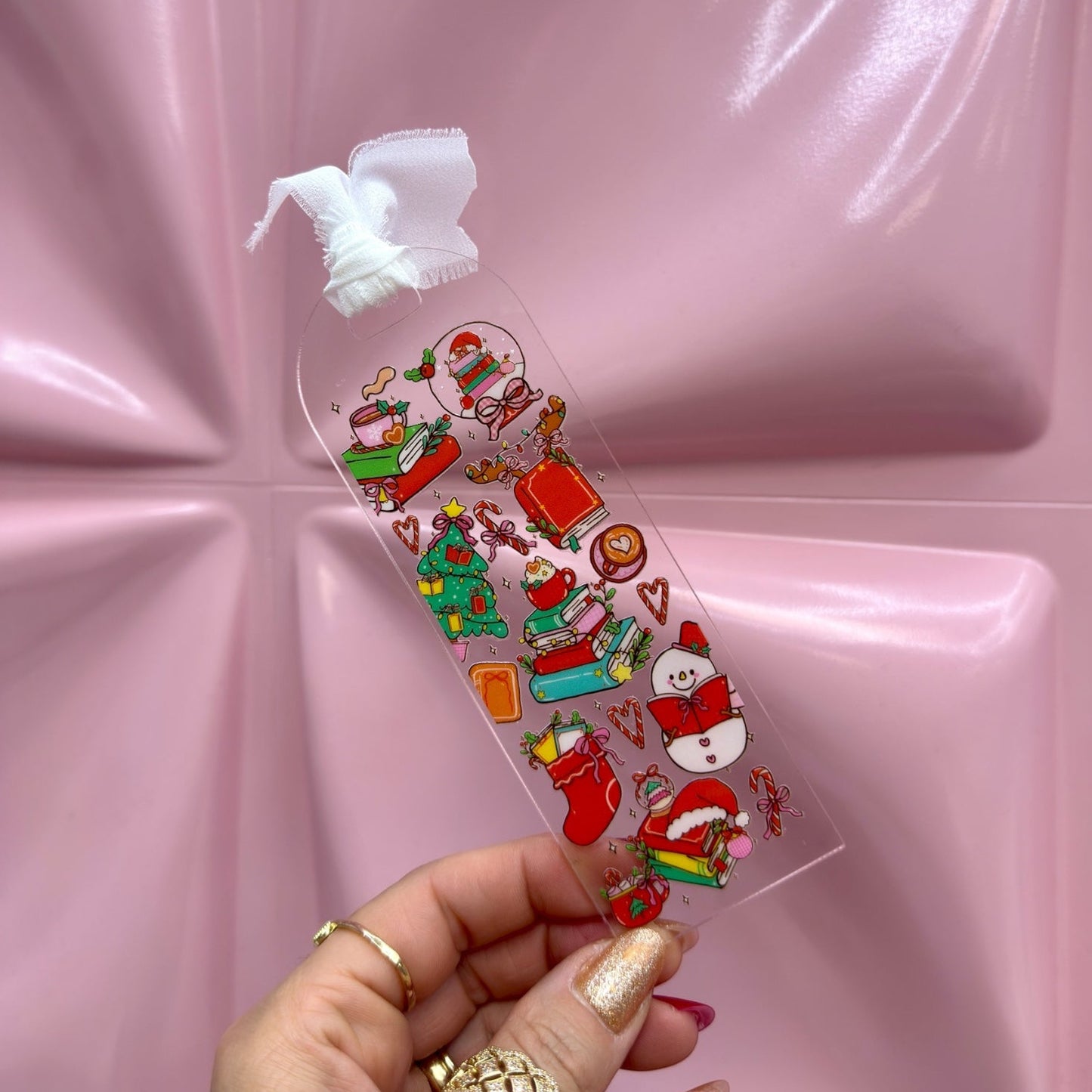 🎅📚 Santa’s Cozy Reads Acrylic Bookmark