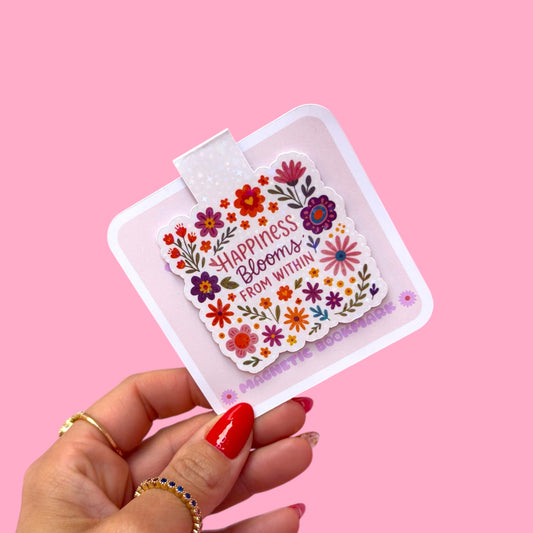 🌸✨ “Happiness Blooms From Within” – Magnetic Bookmark