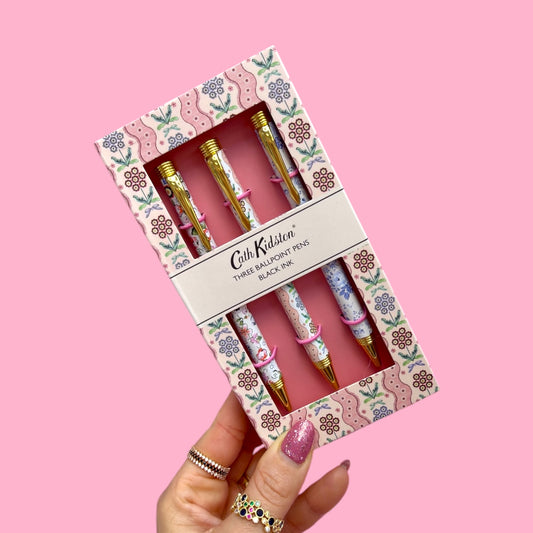 🌸✨ Cath Kidston Floral Ballpoint Pen Set, Pack of 3✨