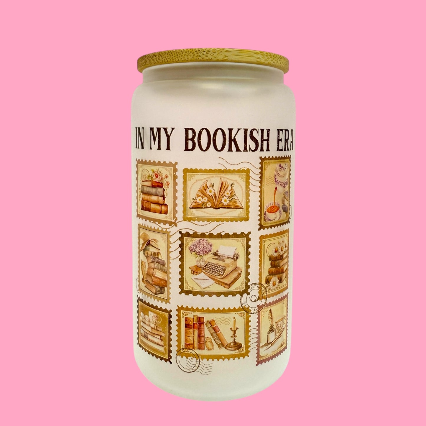 📚✨ “In My Bookish Era” – Frosted Glass Cup 16oz