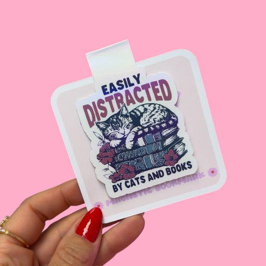🐱📚 “Easily Distracted by Cats and Books” – Magnetic Bookmark