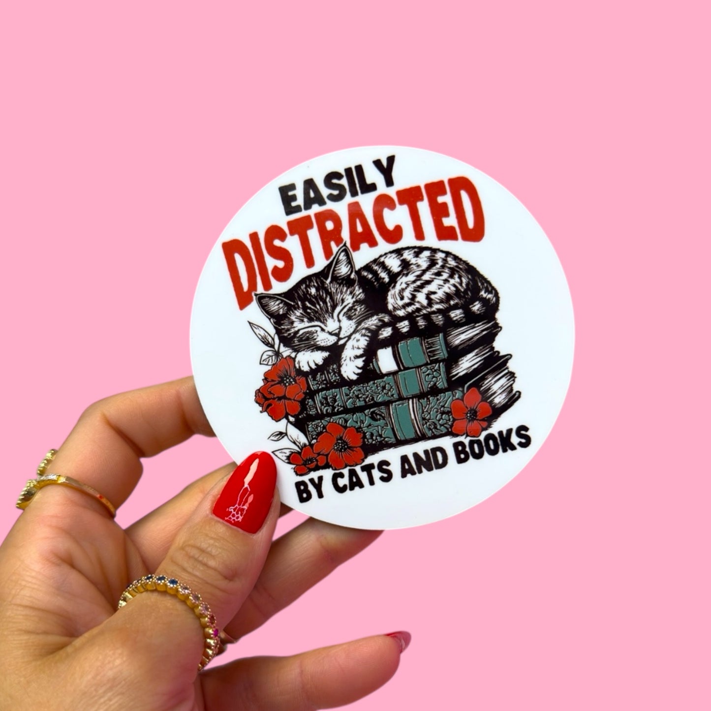 Easily Distracted by Cats and Books Coaster 🐱📚❤️