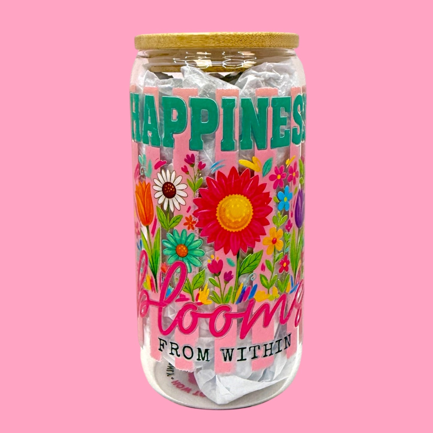 🌸 Happiness Blooms From Within 16oz Glass Cup 🌸