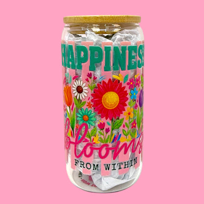 🌸 Happiness Blooms From Within 16oz Glass Cup 🌸