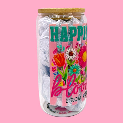 🌸 Happiness Blooms From Within 16oz Glass Cup 🌸