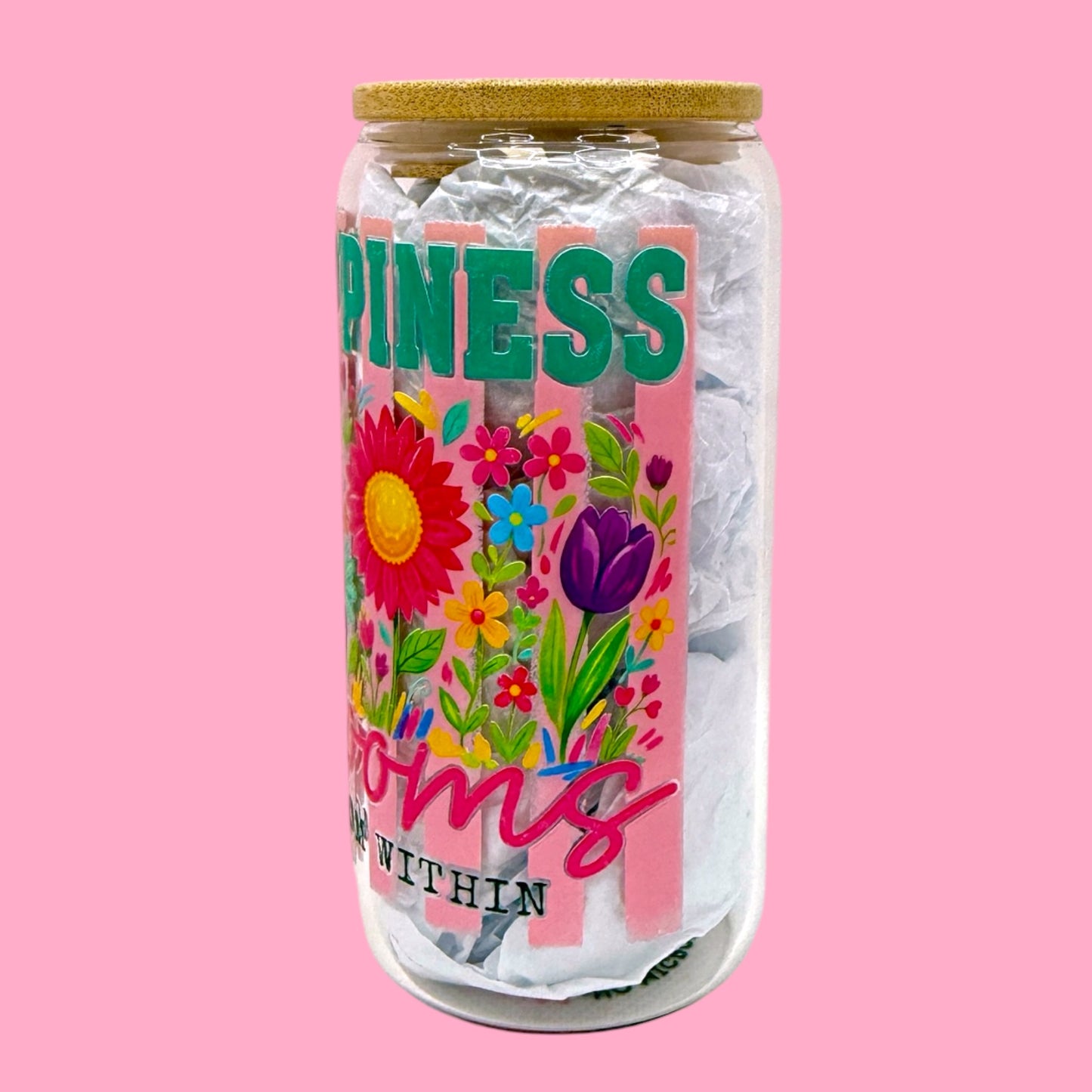 🌸 Happiness Blooms From Within 16oz Glass Cup 🌸