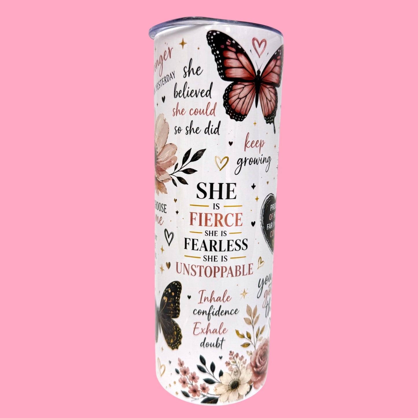 🦋 She Is Fierce 20oz Motivational Tumbler 🌸✨