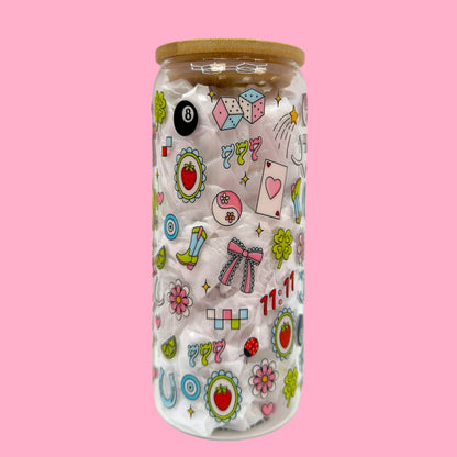 ✨ Lucky Charm Aesthetic 20oz Glass Cup 🍓🍀