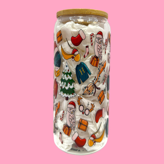 Magical Christmas Wizard 20oz Glass Cup 🎄✨🪄