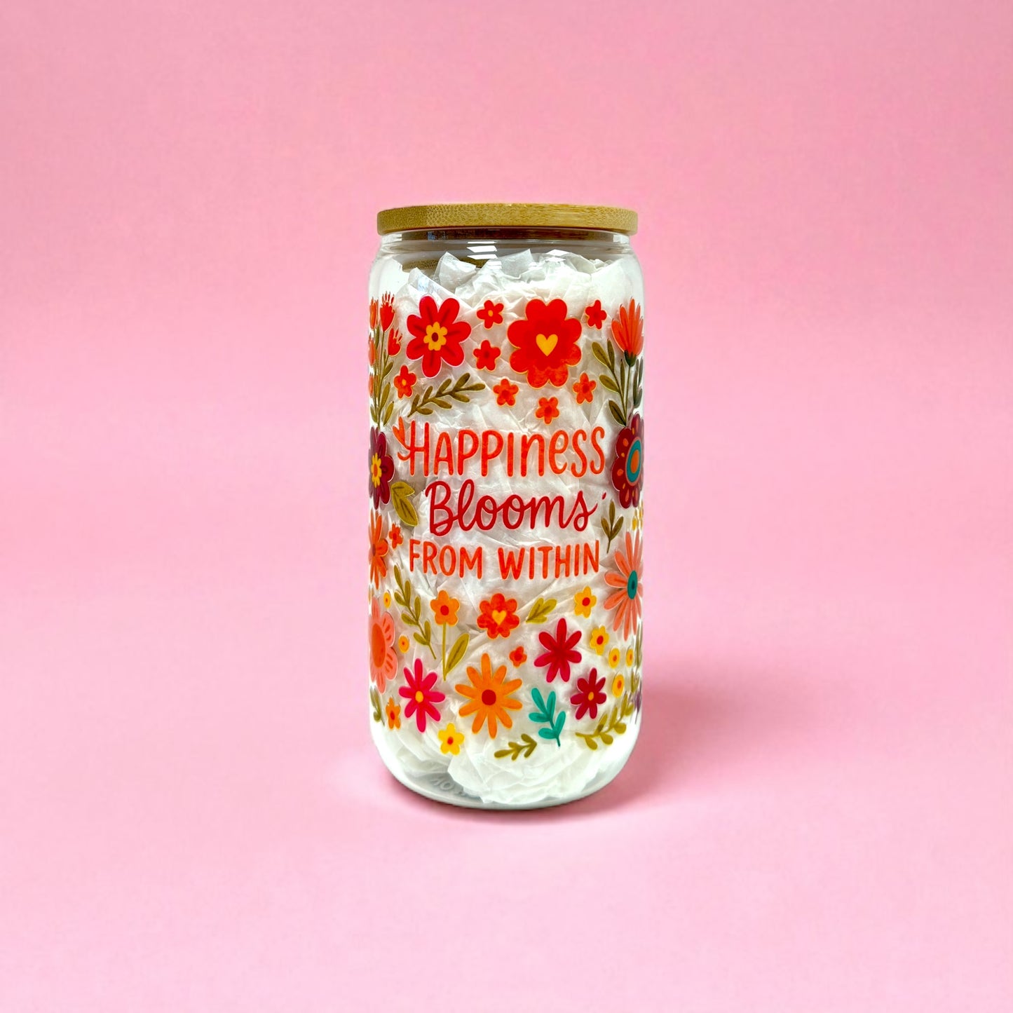 🌸 16oz “Happiness Blooms” Glass Cup 🌸