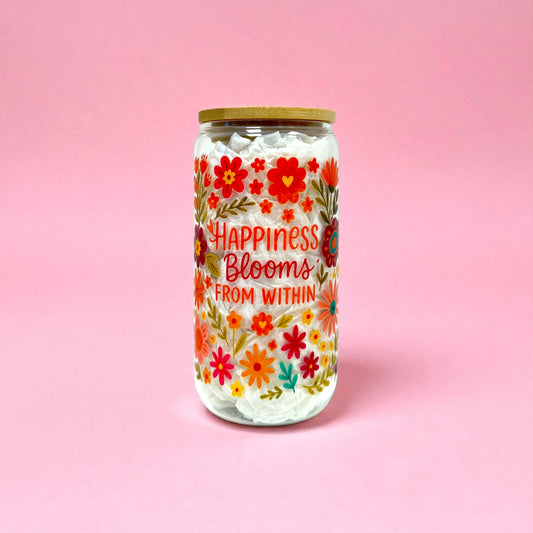 🌸 16oz “Happiness Blooms” Glass Cup 🌸