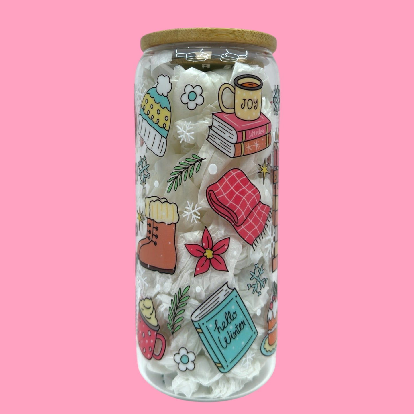 Cozy Winter Fireplace 20oz Glass Cup ❄️🔥✨