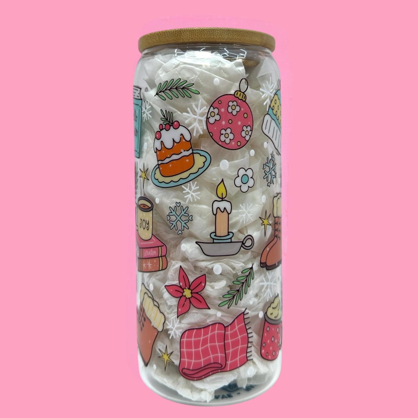 Cozy Winter Fireplace 20oz Glass Cup ❄️🔥✨