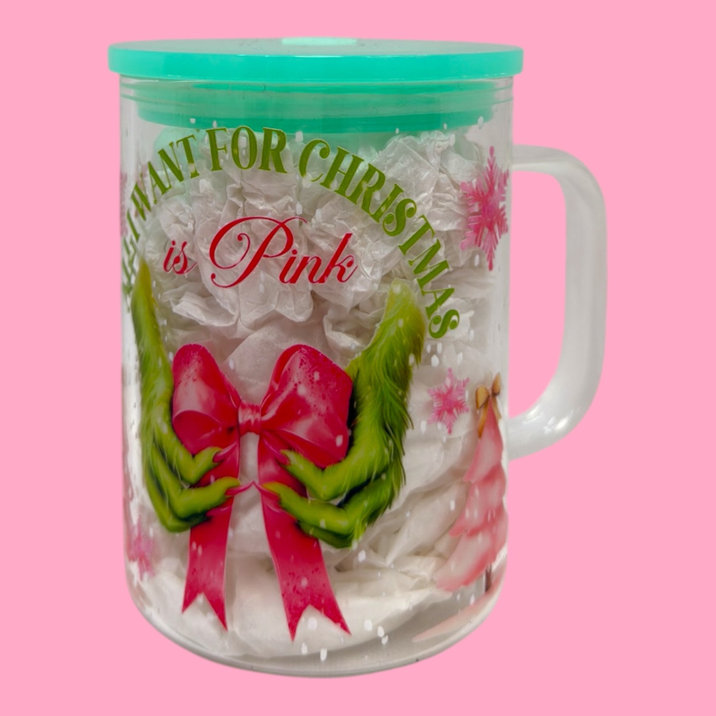 All I Want for Christmas Is Pink 16oz Glass Mug 💗🎄✨