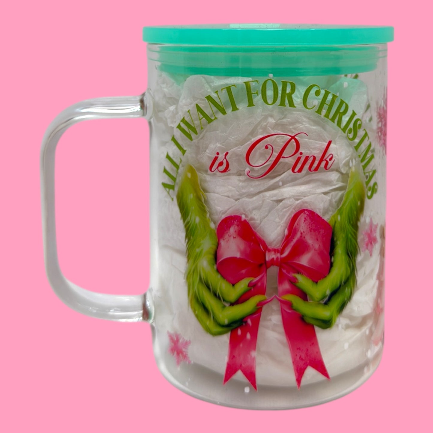 All I Want for Christmas Is Pink 16oz Glass Mug 💗🎄✨