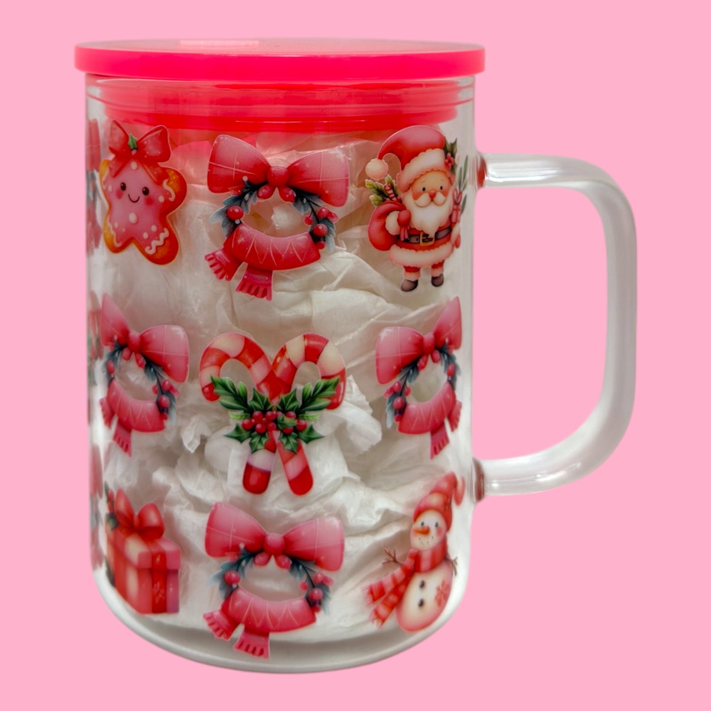 Pink Christmas Cuties 16oz Glass Mug 🎀🎄✨