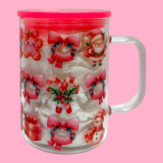 Pink Christmas Cuties 16oz Glass Mug 🎀🎄✨
