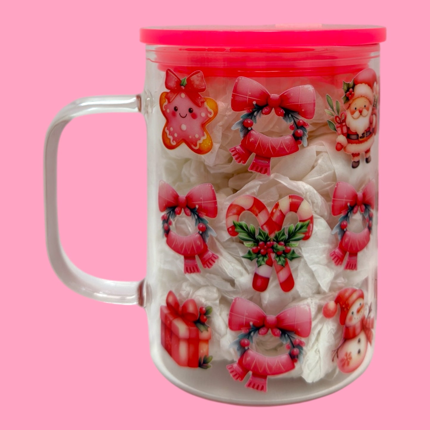 Pink Christmas Cuties 16oz Glass Mug 🎀🎄✨