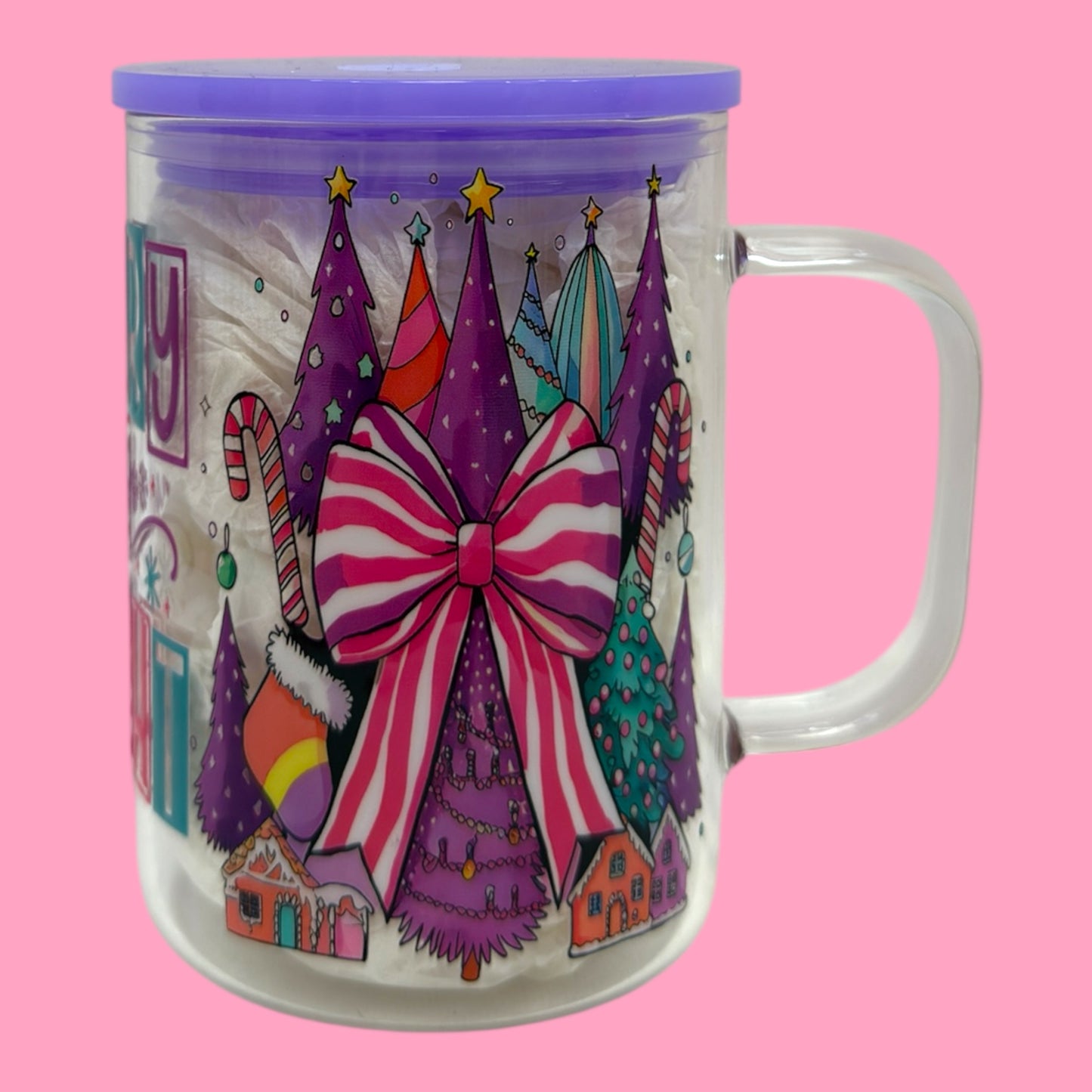 Merry and Bright Christmas Trees 16oz Glass Mug 🎄💜✨