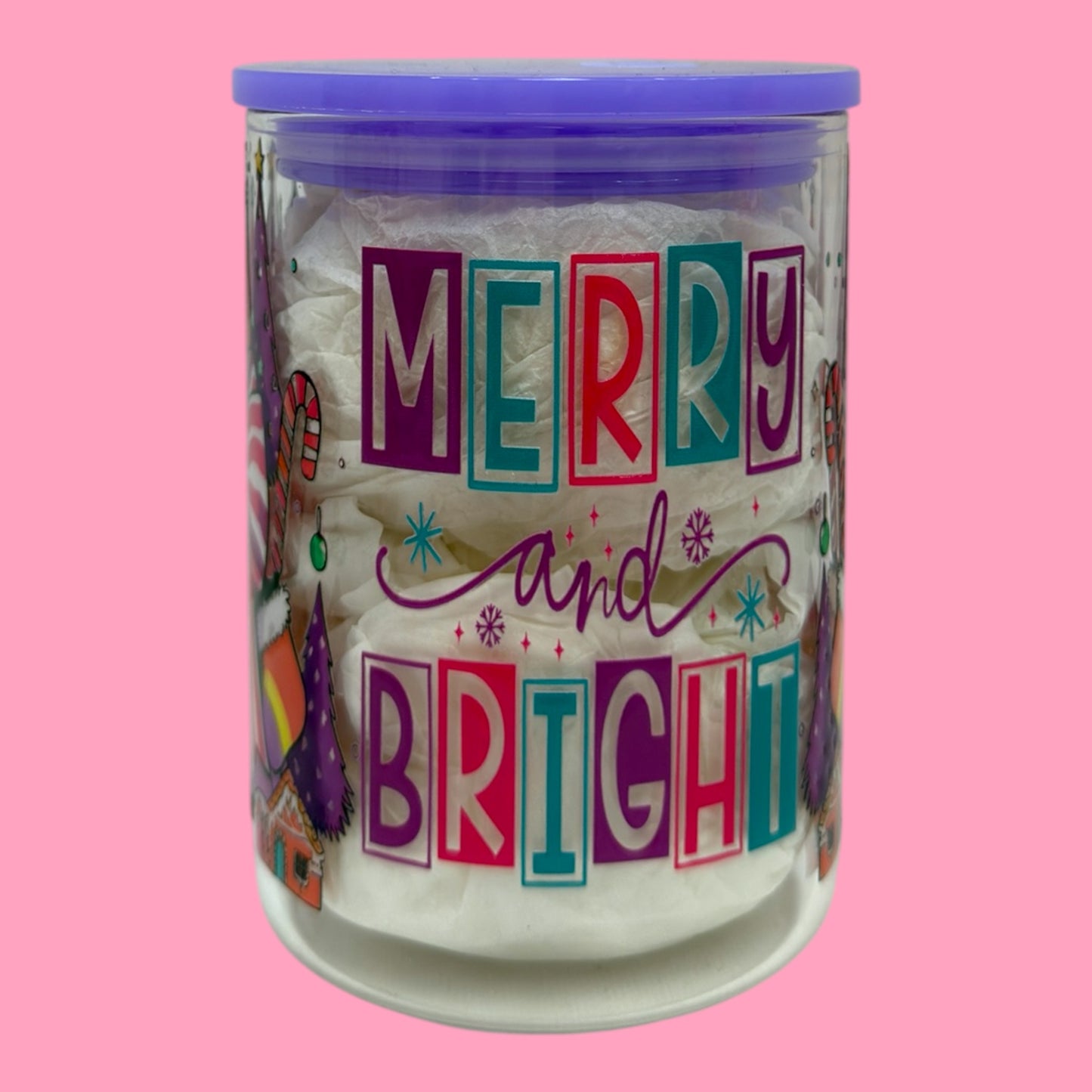 Merry and Bright Christmas Trees 16oz Glass Mug 🎄💜✨