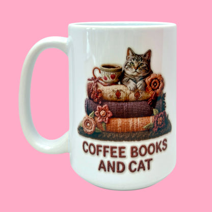 🐾Coffee, Books & Cat Cozy 15oz Mug☕📚