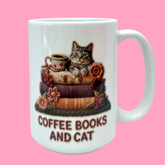 🐾Coffee, Books & Cat Cozy 15oz Mug☕📚