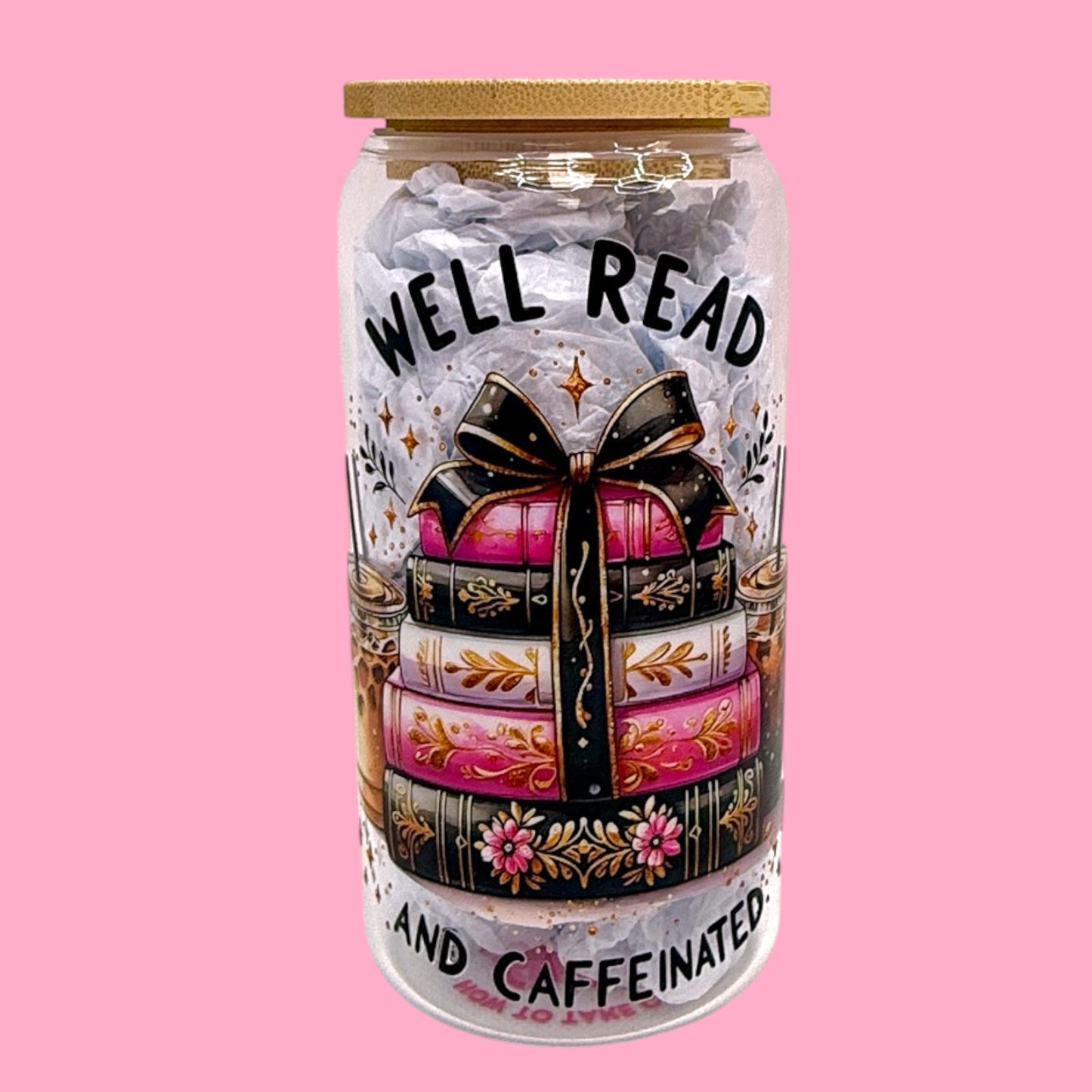 🥤 Well Read & Caffeinated 16oz Glass Cup ☕📚✨