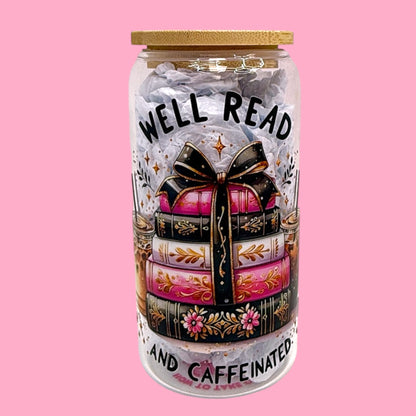 🥤 Well Read & Caffeinated 16oz Glass Cup ☕📚✨