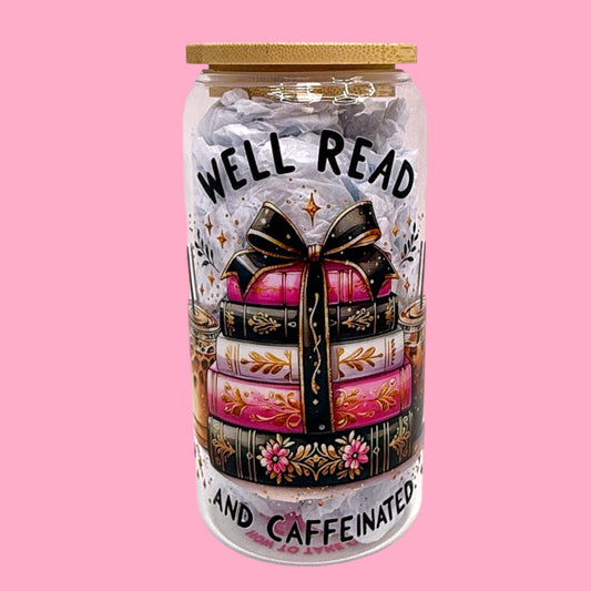 🥤 Well Read & Caffeinated 16oz Glass Cup ☕📚✨