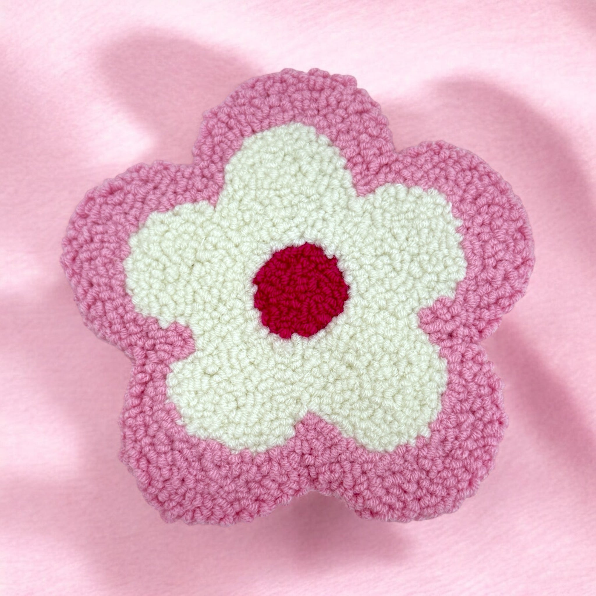 🌸 Handmade Pink Flower Punch Needle Mug Rug Coaster 🌸