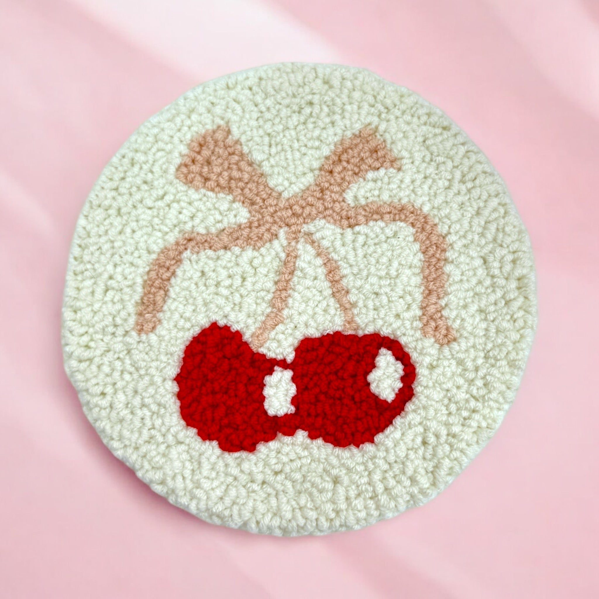 🍒Cherry Bow Punch Needle Coaster🎀