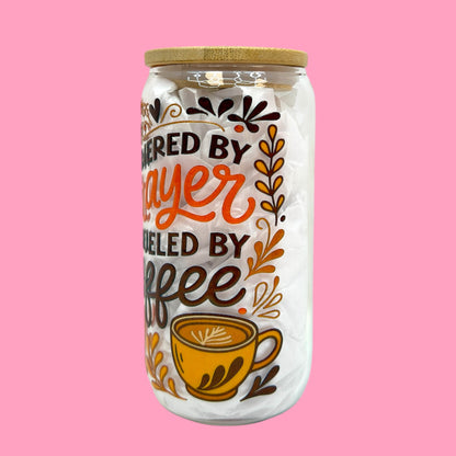 Powered by Prayer & Fueled by Coffee 16oz Glass Cup ☕✨