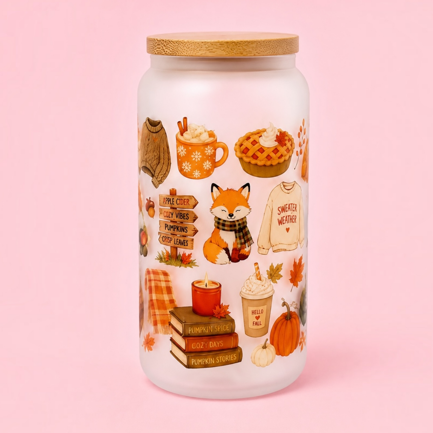 🍂👻 Cosy Fall Frosted Glass Cup 16oz