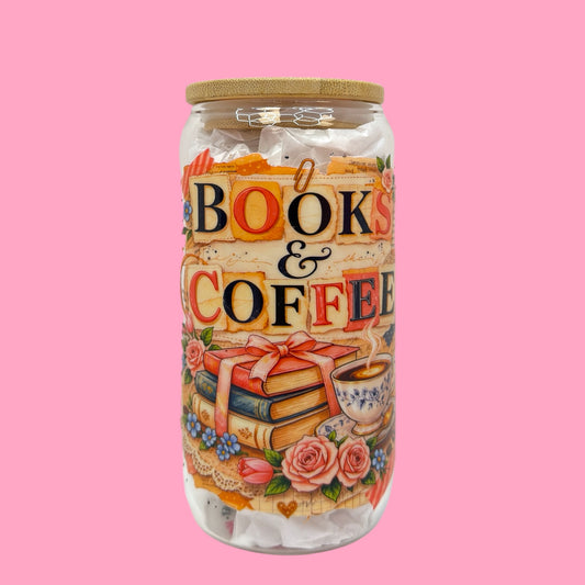 ☕📚 Vintage Book & Coffee 16oz Glass Cup