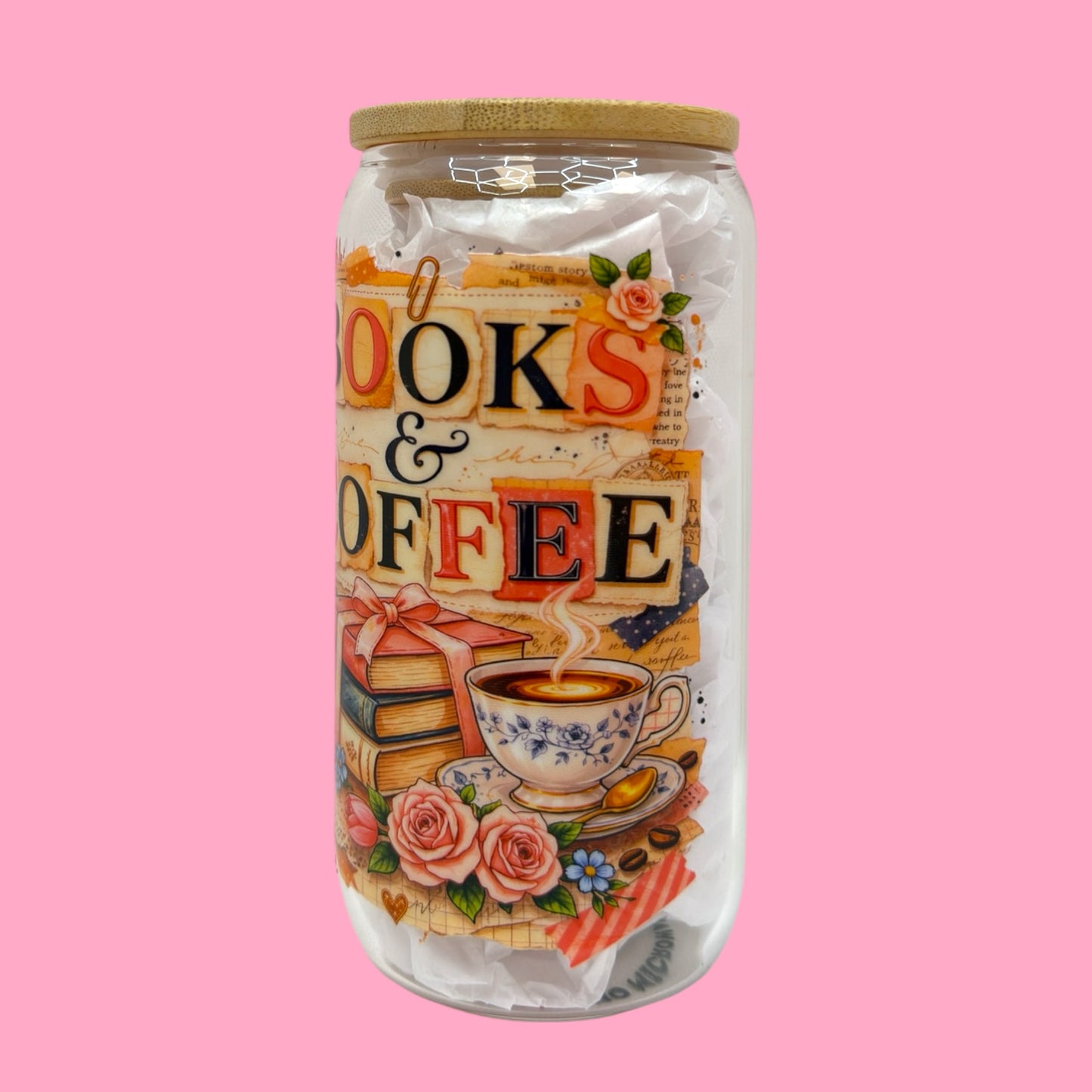 ☕📚 Vintage Book & Coffee 16oz Glass Cup