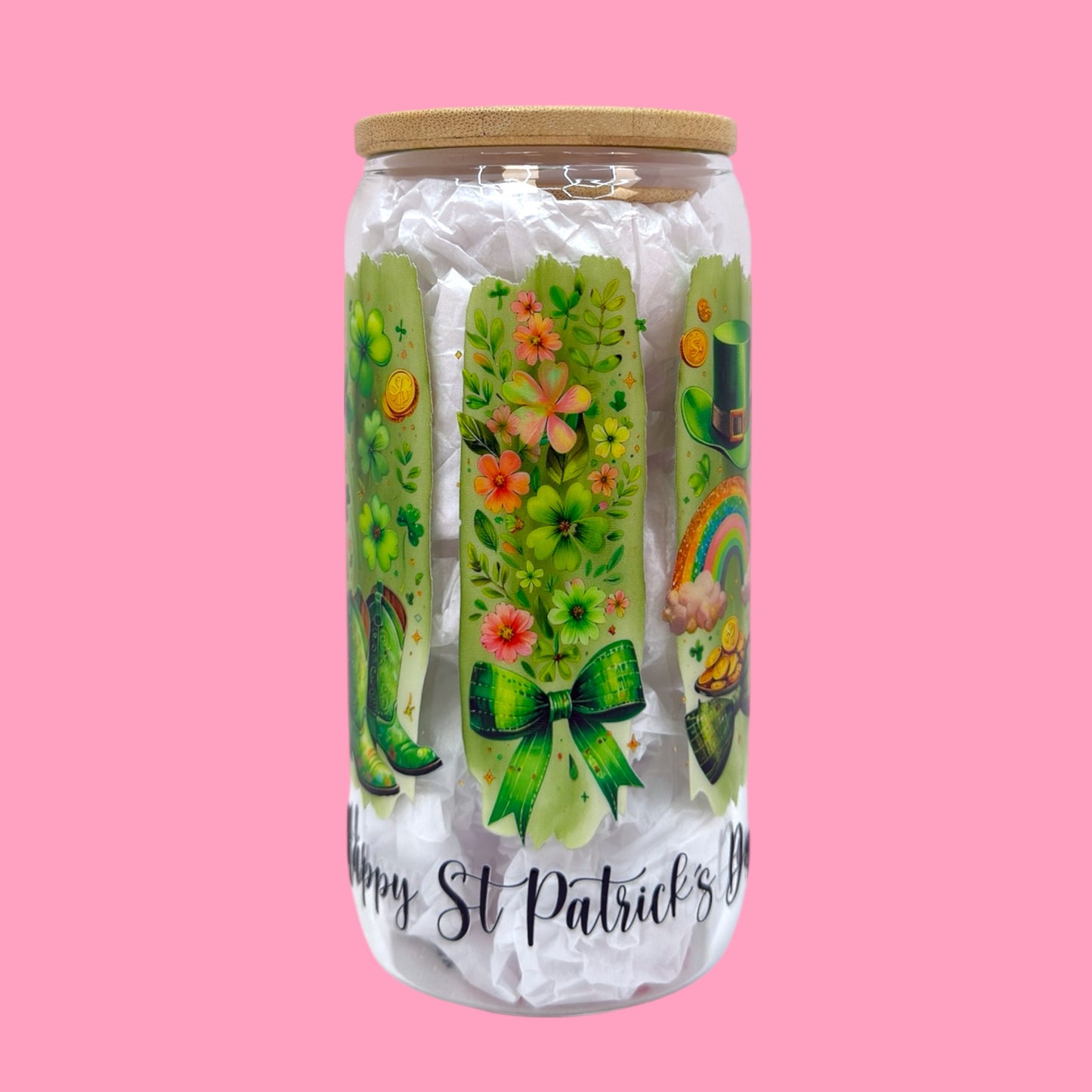 🍀Happy St. Patrick’s Day 16oz Glass Cup✨