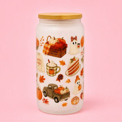 🍂👻 Cosy Fall Frosted Glass Cup 16oz