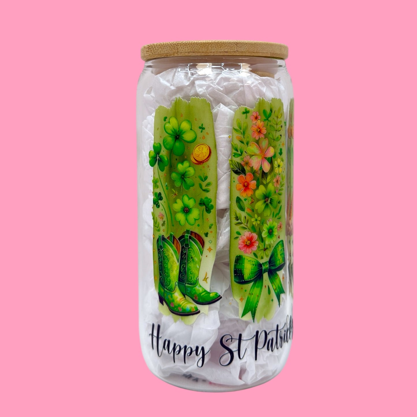 🍀Happy St. Patrick’s Day 16oz Glass Cup✨