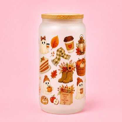 🍂👻 Cosy Fall Frosted Glass Cup 16oz