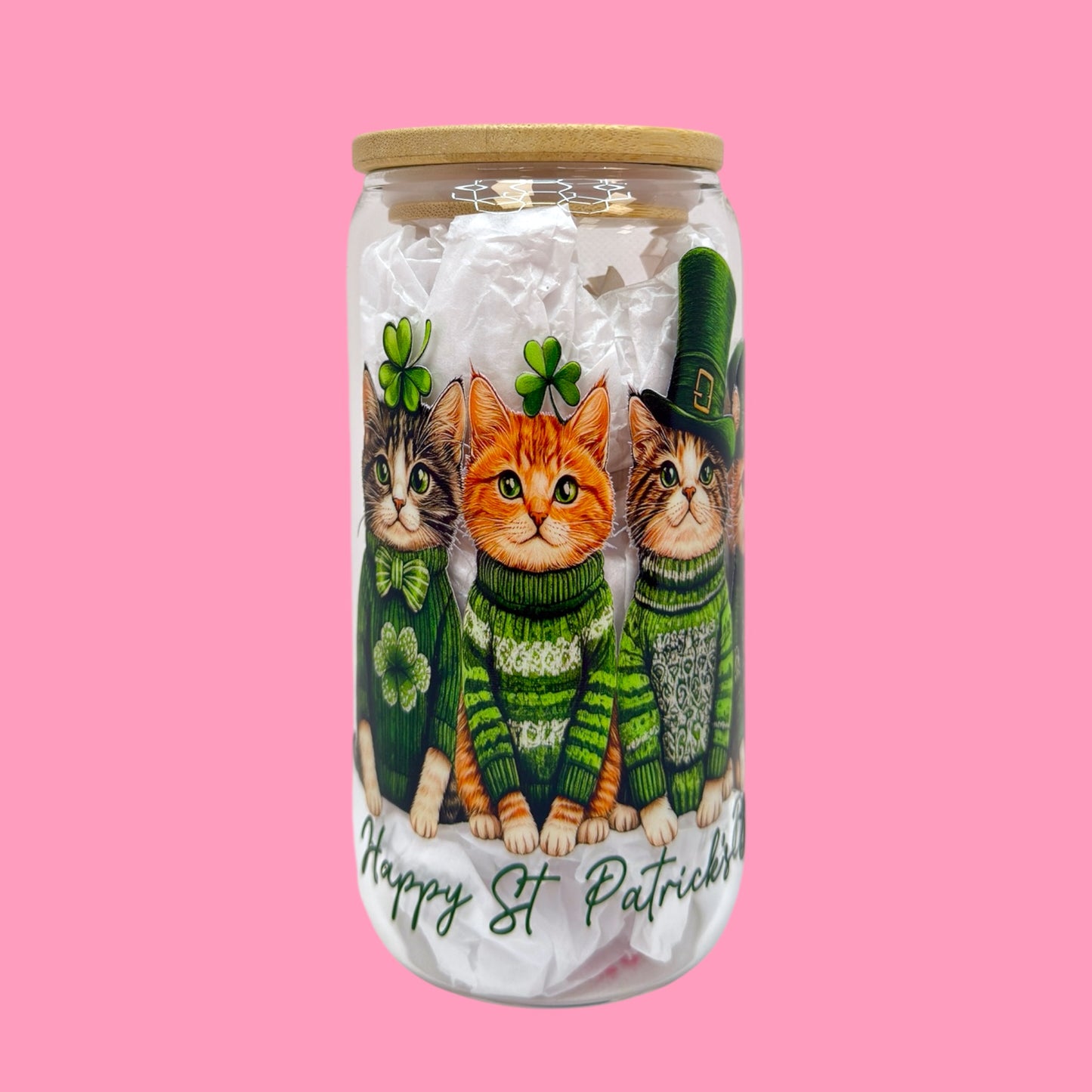 Lucky Cats St. Patrick’s Day 16oz Glass Cup 🐱🍀