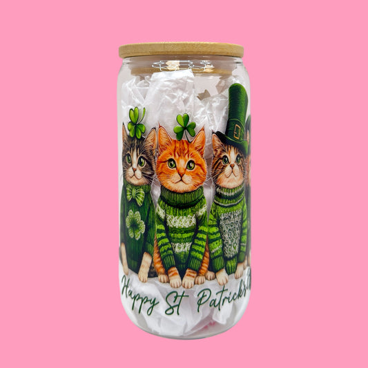 Lucky Cats St. Patrick’s Day 16oz Glass Cup 🐱🍀