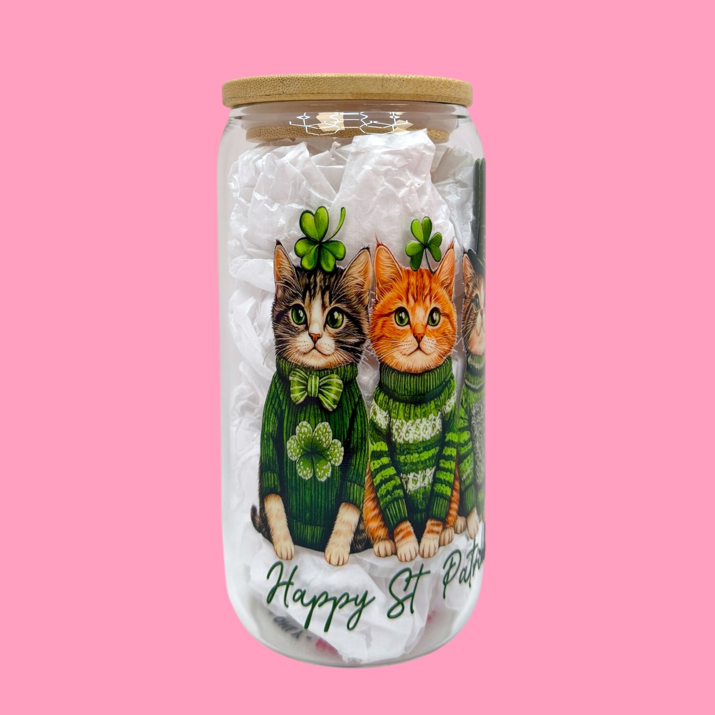 Lucky Cats St. Patrick’s Day 16oz Glass Cup 🐱🍀