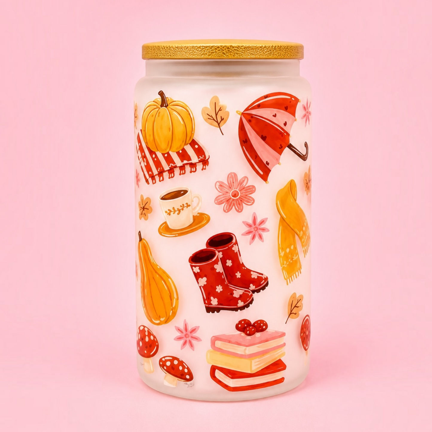 🧡Autumn Fox Frosted Glass Cup 16oz✨