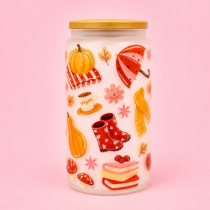 🧡Autumn Fox Frosted Glass Cup 16oz✨