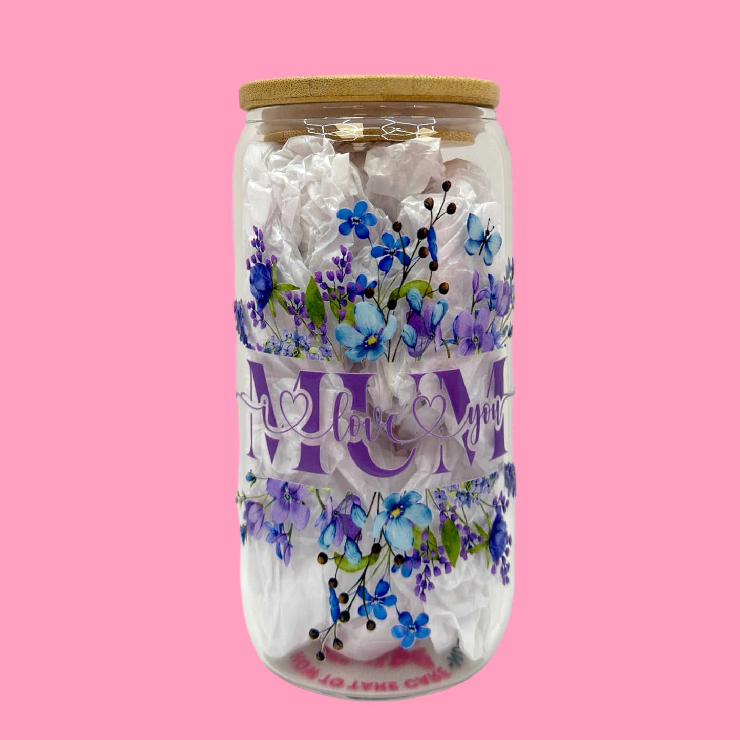 ✨Floral Mum 16oz Glass Cup 💜🌸