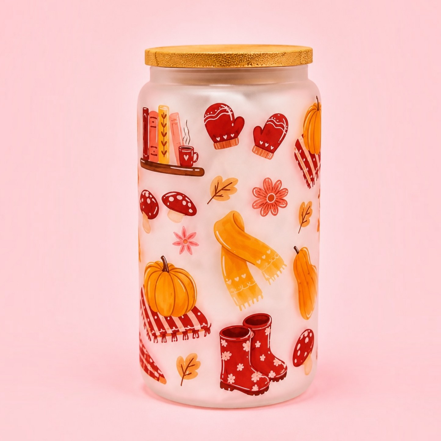 🧡Autumn Fox Frosted Glass Cup 16oz✨