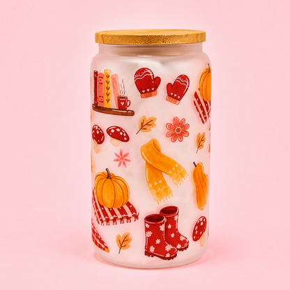 🧡Autumn Fox Frosted Glass Cup 16oz✨