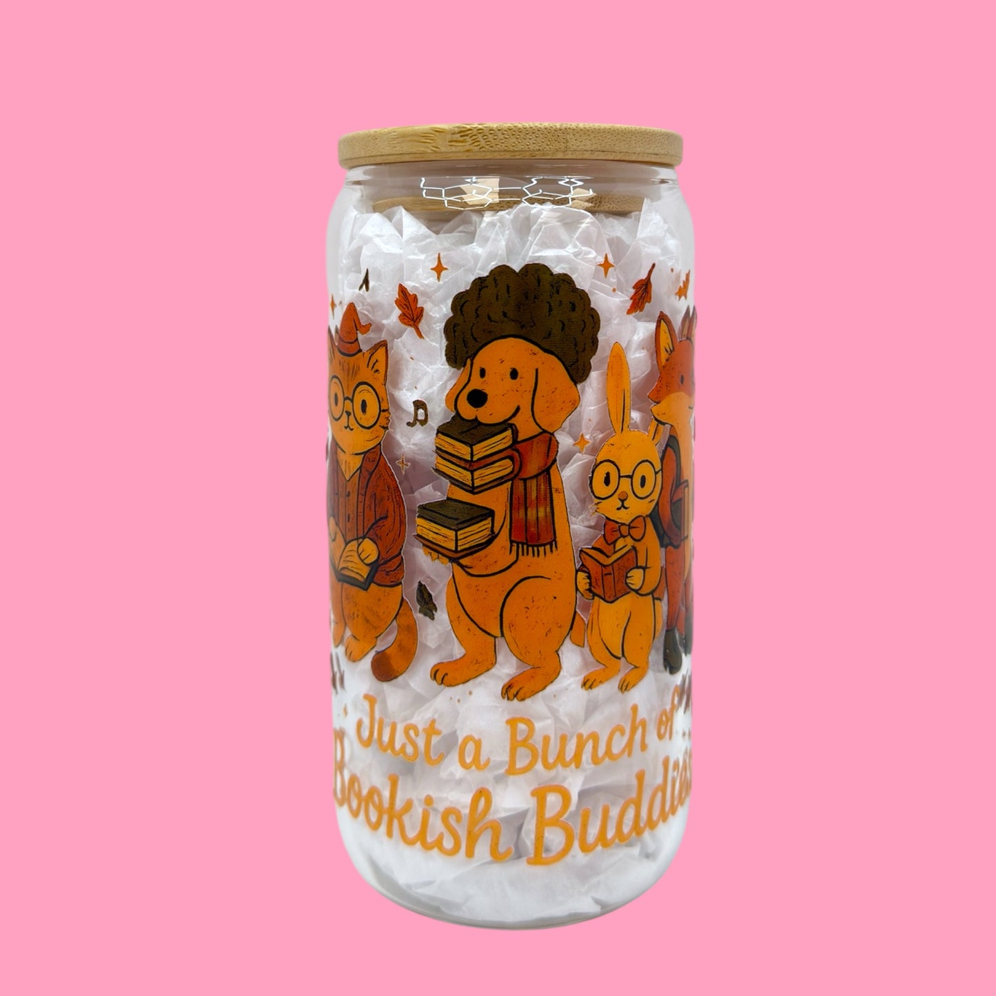 🧡Just a Bunch of Bookish Buddies 16oz Glass Cup 📚