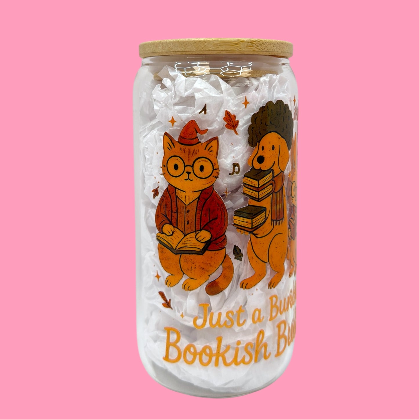 🧡Just a Bunch of Bookish Buddies 16oz Glass Cup 📚